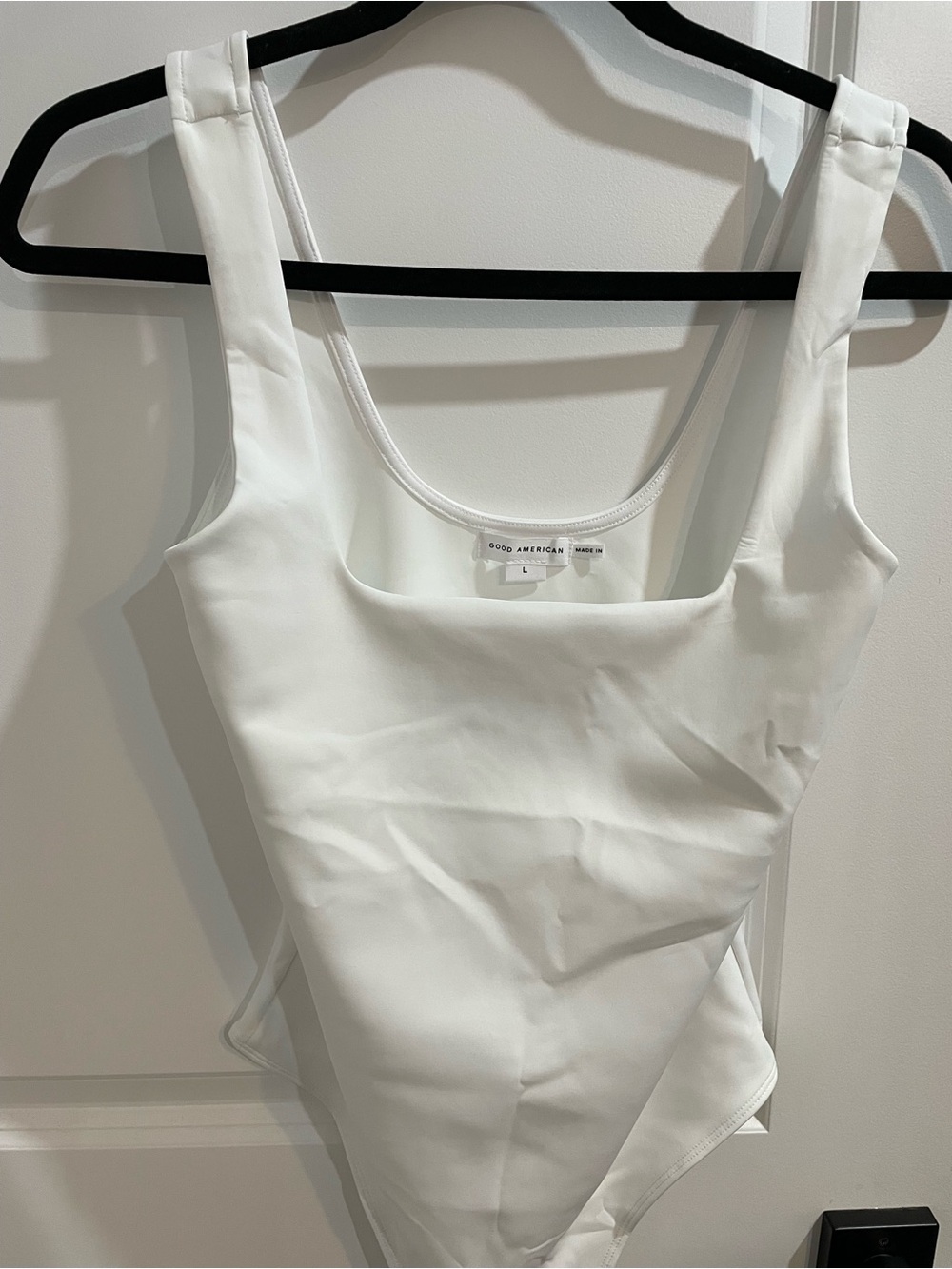 Good American White Square Neck Bodysuit